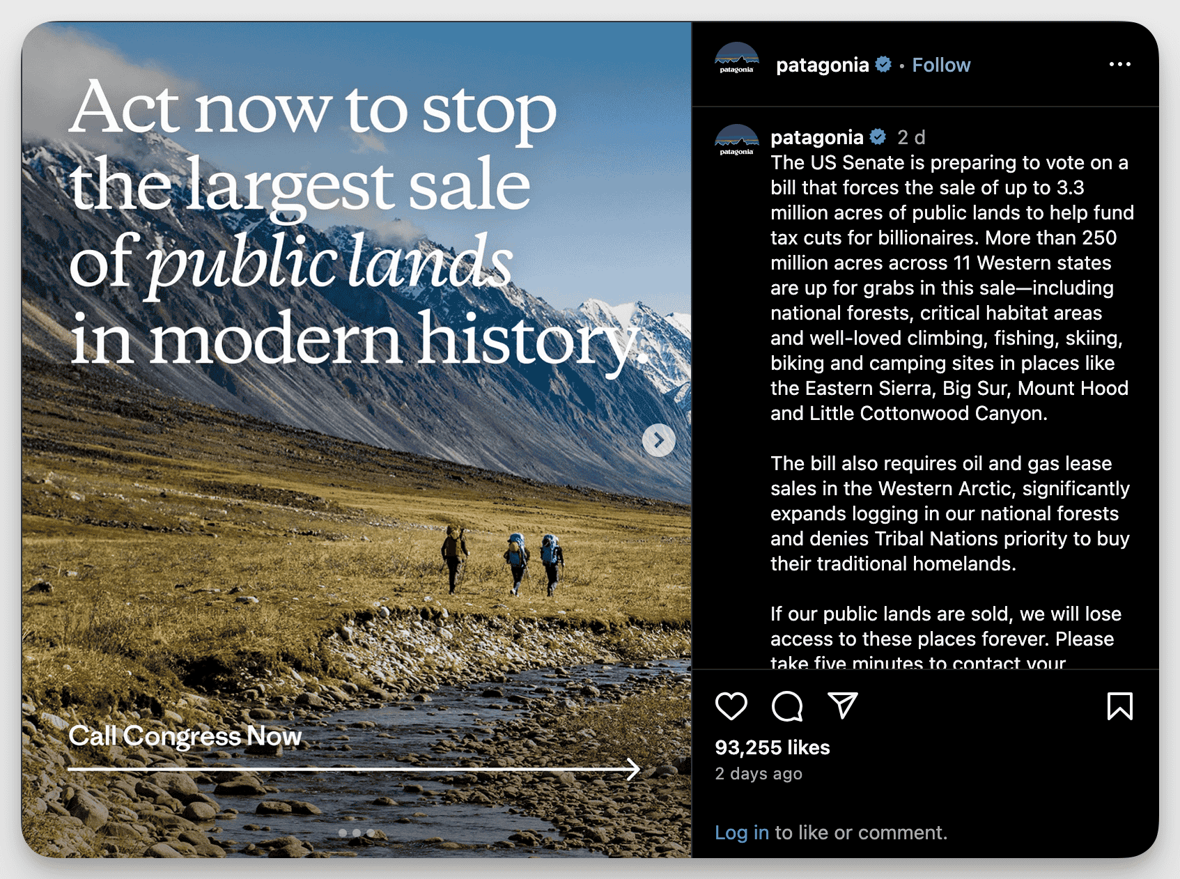 patagonia instagram post